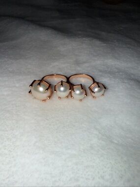 Vintage Harriett Baroque Pearl Rose Gold Ring Trio